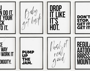 Home Gym Zeichen, Workout Raum Dekor, 90er Jahre Rap Musik Thema Wandkunst, Motivations Poster Bundle, digitaler Download