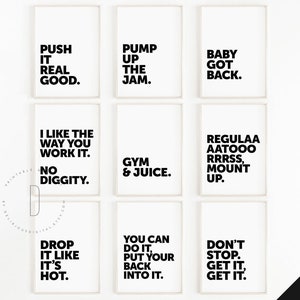 Decorbundel voor thuisgymnastiek, hiphopkunst aan de muur voor sportschool, Don&#39;t stop get it, No diggity-bord, motiverende poster, printbare rapteksten, DIGITAAL BESTAND