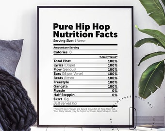 Hip hop nutrition facts label, 90s rap poster, Funny home decor, Printable wall art, Music lover lyrics gift, Digital download