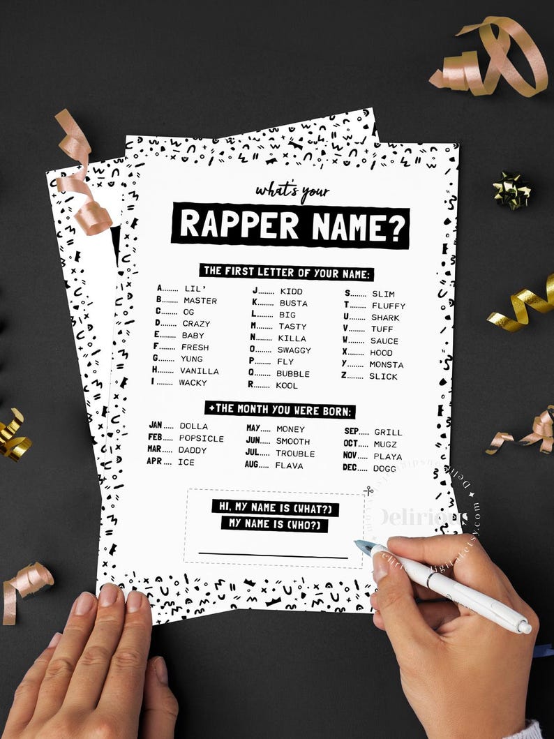 Create Your Rapper Name Hip Hop Rapper Name Game, Printable 90s Birthday Party Activity - Etsy