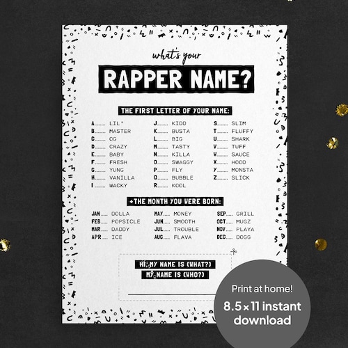 Hip Hop Rapper Name Game, Printable 90s Birthday Party Activity - Etsy