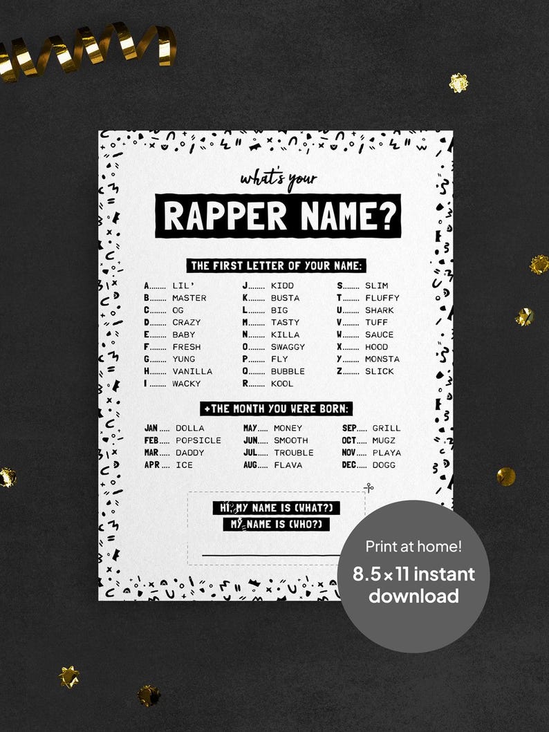 Hip Hop Rapper Name Game, Printable 90s Birthday Party Activity - Etsy