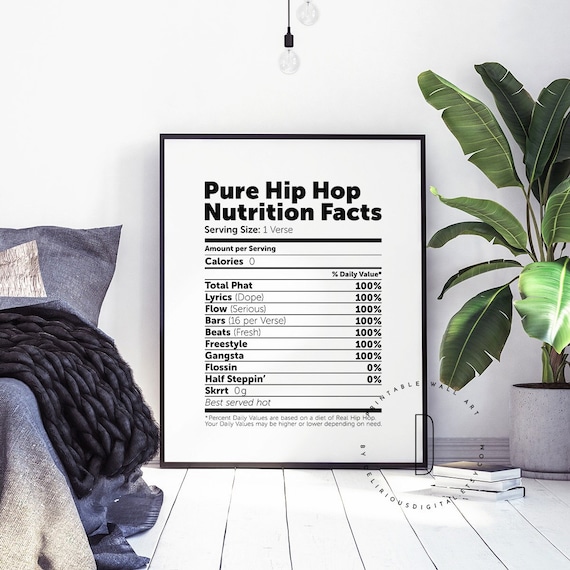 Hip hop nutrition facts label, 90s rap poster, Funny home decor, Printable wall art, Music lover lyrics gift, Digital download