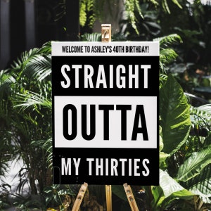 Straight outta my thirties, 40th birthday party decoration, Forty welcome sign board, 90s hip hop rap printable, 30s digital download poster image 2