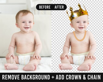 Photo background removal, The Big One 1st birthday, Party decoration, 90s hip hop, Your custom baby image with crown and chain