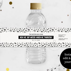 The Big One birthday, Water bottle label, Hip hop party favor, 90s rap theme decoration, Printable editable template, Digital download