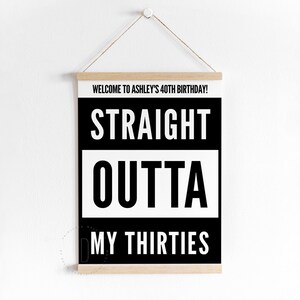 Straight outta my thirties, 40th birthday party decoration, Forty welcome sign board, 90s hip hop rap printable, 30s digital download poster image 5