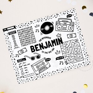 Notorious one birthday activity placemat, Hip hop printable, Game sheet, 90s rap decoration, Coloring page party favor, Digital Download image 5