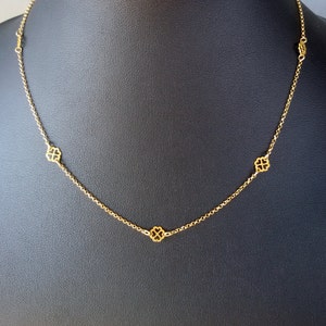 14K Gold Clover Necklace, Lucky Clover Chain, Lucky Everyday Chain, Simple Necklace, Lucky 7 Clover Choker, Minimal Jewelry