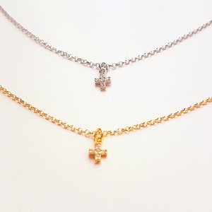 14K Gold Cross Necklace, AAA Quality Cubic Zirconia, Tiny 14K Gold Cross, Protection Jewelry, Dainty Necklace, Everyday Wear, Must Have