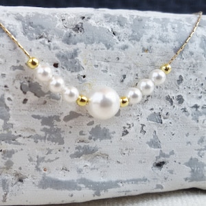 14K Gold Perlenkette, Minimalistischer Hochzeitsschmuck, handgemachte Perlenkette, AAA Qualität Weiße Perle, Goldschmuck, Beste Freundin Geschenk