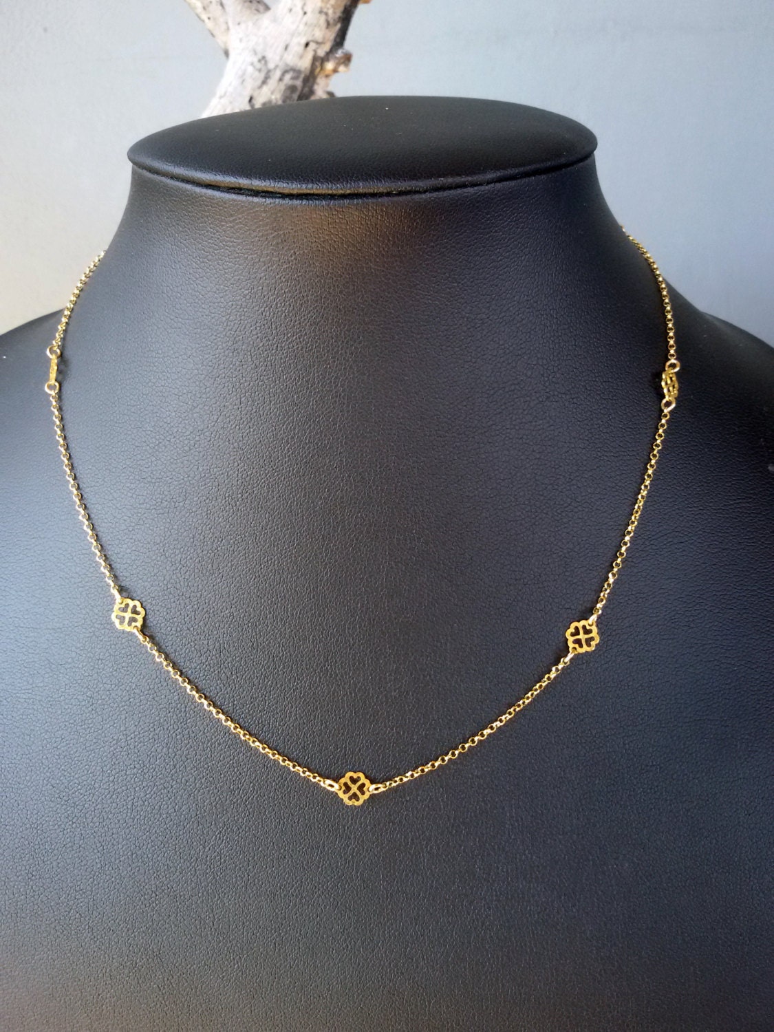 14K Gold Clover Necklace Lucky Clover Chain Lucky Everyday 