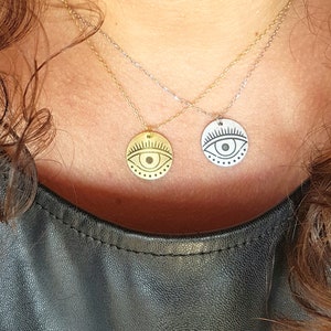 14K Gold Evil Eye Necklace, 14K Dainty Gold Evil Eye Necklace, Good Luck Necklace, Protection Jewelry, Minimalist, Everyday Wear, Must Have