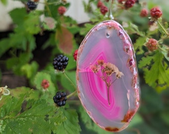 Pressed real flower agate crystal hanging suncatcher