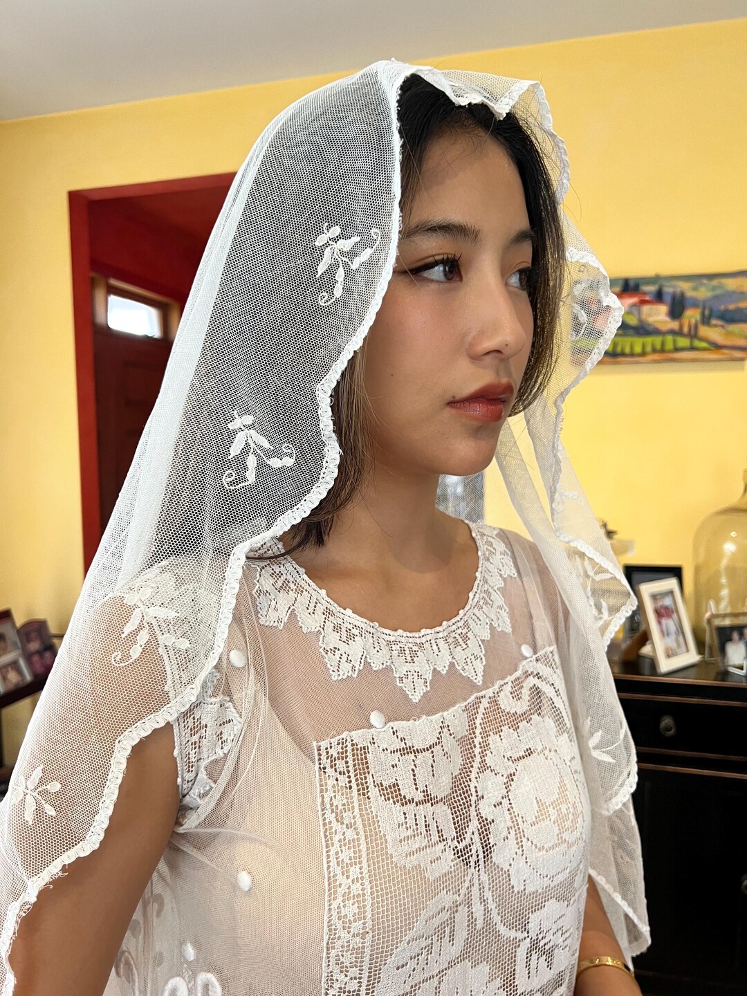 Antique Embroidered Scalloped Wedding Veil. - Etsy UK