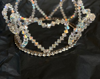 Delightful 1950s crystal hearts and rhinestone high sparkle crown tiara