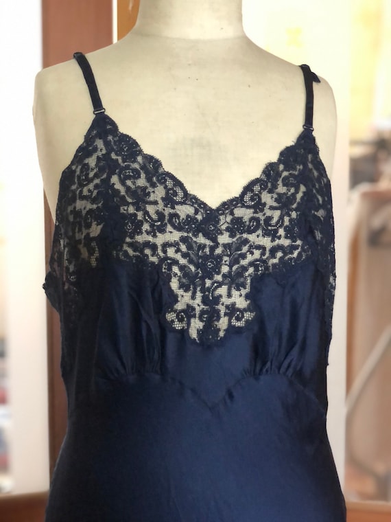 1940s navy blue silk satin Heavenly Fischer slip