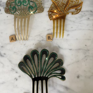 Art deco, celuloidowe, dekoracyjne grzebienie do włosów z kryształkami