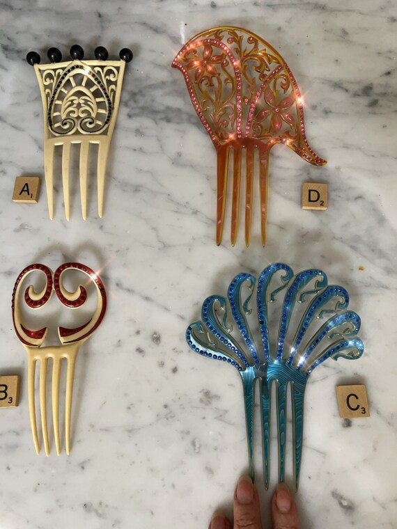 Art Deco Celluloid and Rhinestone Decorative Hair Combs - Etsy display picture 1