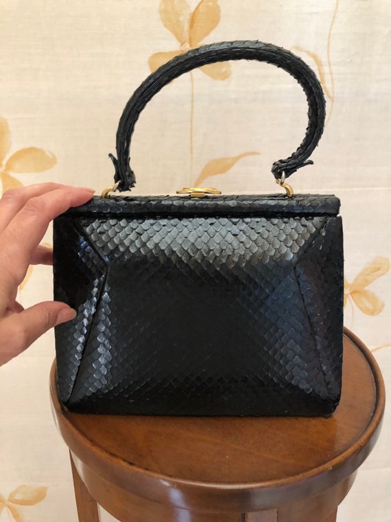1940s small kelly style snakeskin handbag