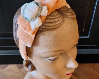 Handmade vintage velvet and rhinestone bow headband