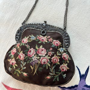 Antike französische Gobelin bestickte Tasche