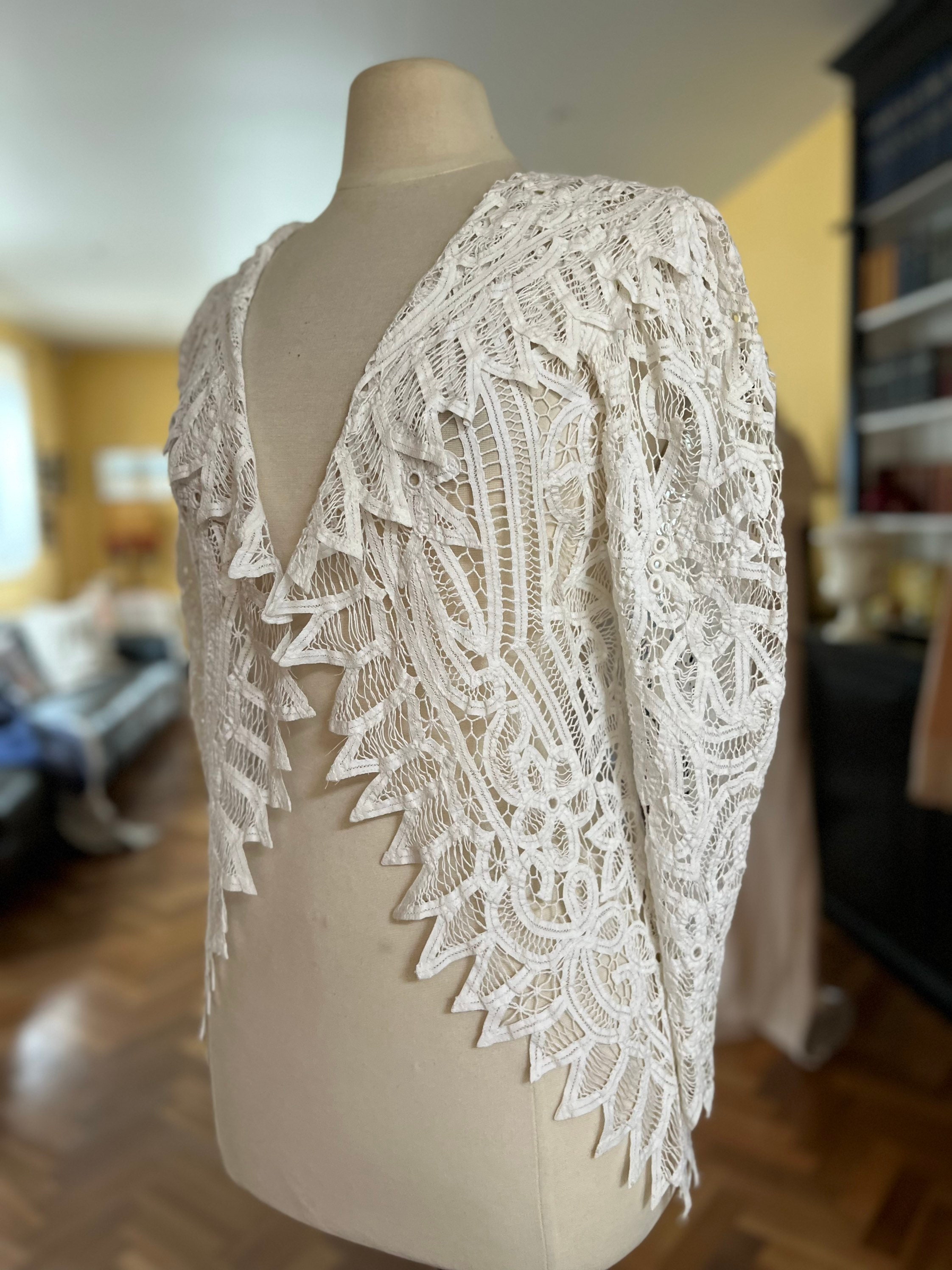 Exceptional Edwardian Battenberg Lace Jacket With Puff