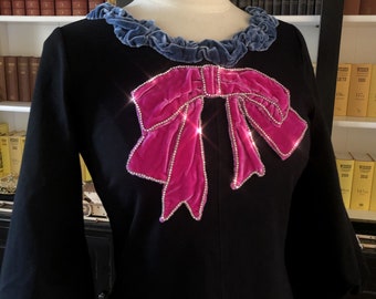 Velvet bow body con knit dress