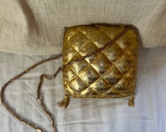 Vintage Harry Rosenfeld Chanel style goldene Box Abendtasche