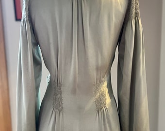 1930s silk satin and chiffon Hollywood glam robe with ruching