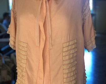 1930s silk and lace ruffle boudoir jacket