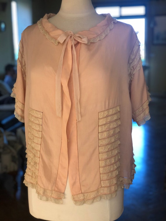 1930s silk and lace ruffle boudoir jacket