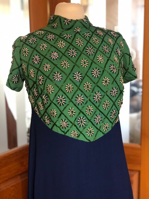 Green Beaded Crepe Gown