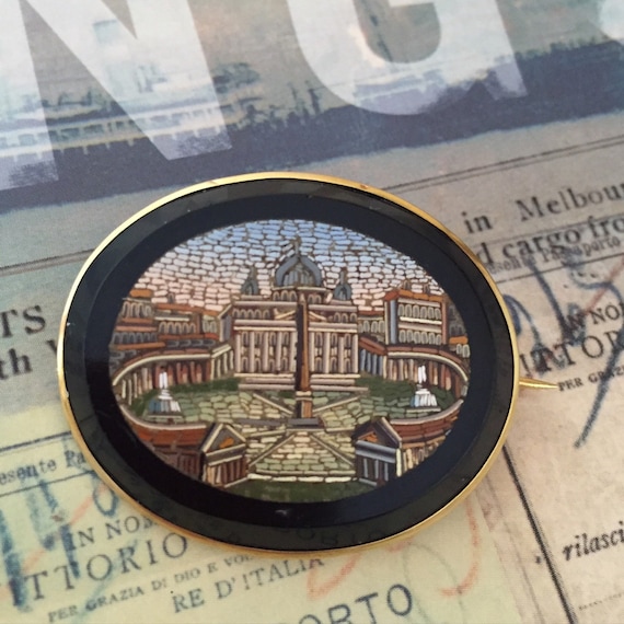Micro-mosaic antique Rome Vatican gold brooch fro… - image 4