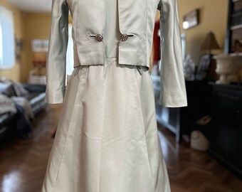 1960s mint satin cocktail dress and jacket