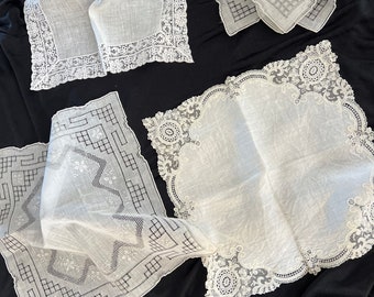 Feine Vintage weiße Spitze und bestickte Taschentücher