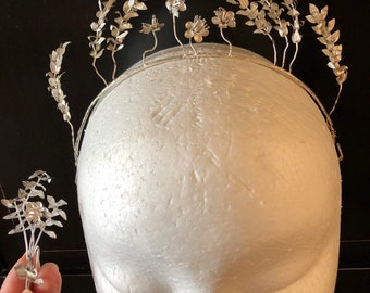 Antique German wedding tiara. Silver 1920s with matching boutonnière
