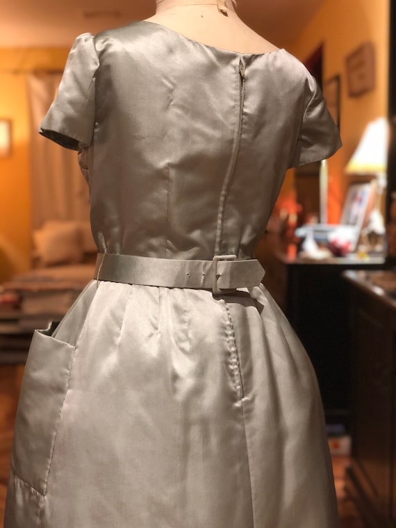 Vintage 1950s Black Satin Vincent Mignon Cocktail Dress