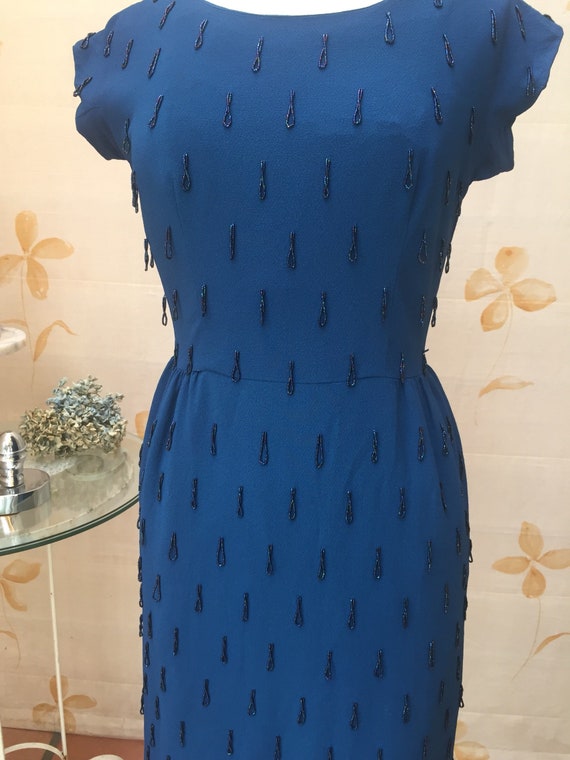 Royal Blue 1950s Beaded Tassel Crepe Shimmy Dress - Etsy Royal Blue 1950s Beaded Tassel Crepe Shimmy Dress - Etsy
