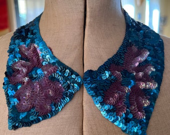Blue sequin collar with pink flowers