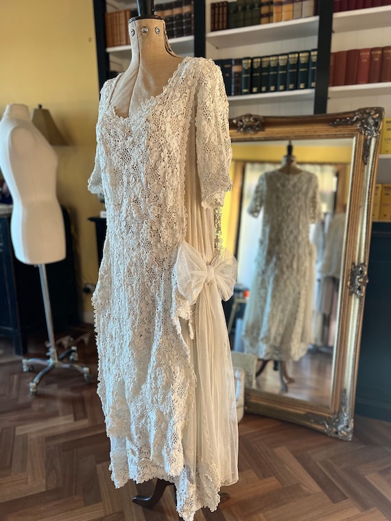 white christmas dresses 1908 Edwardian Couture White Irish Crochet Lace & Sheer Net Bridal Gow main image 0