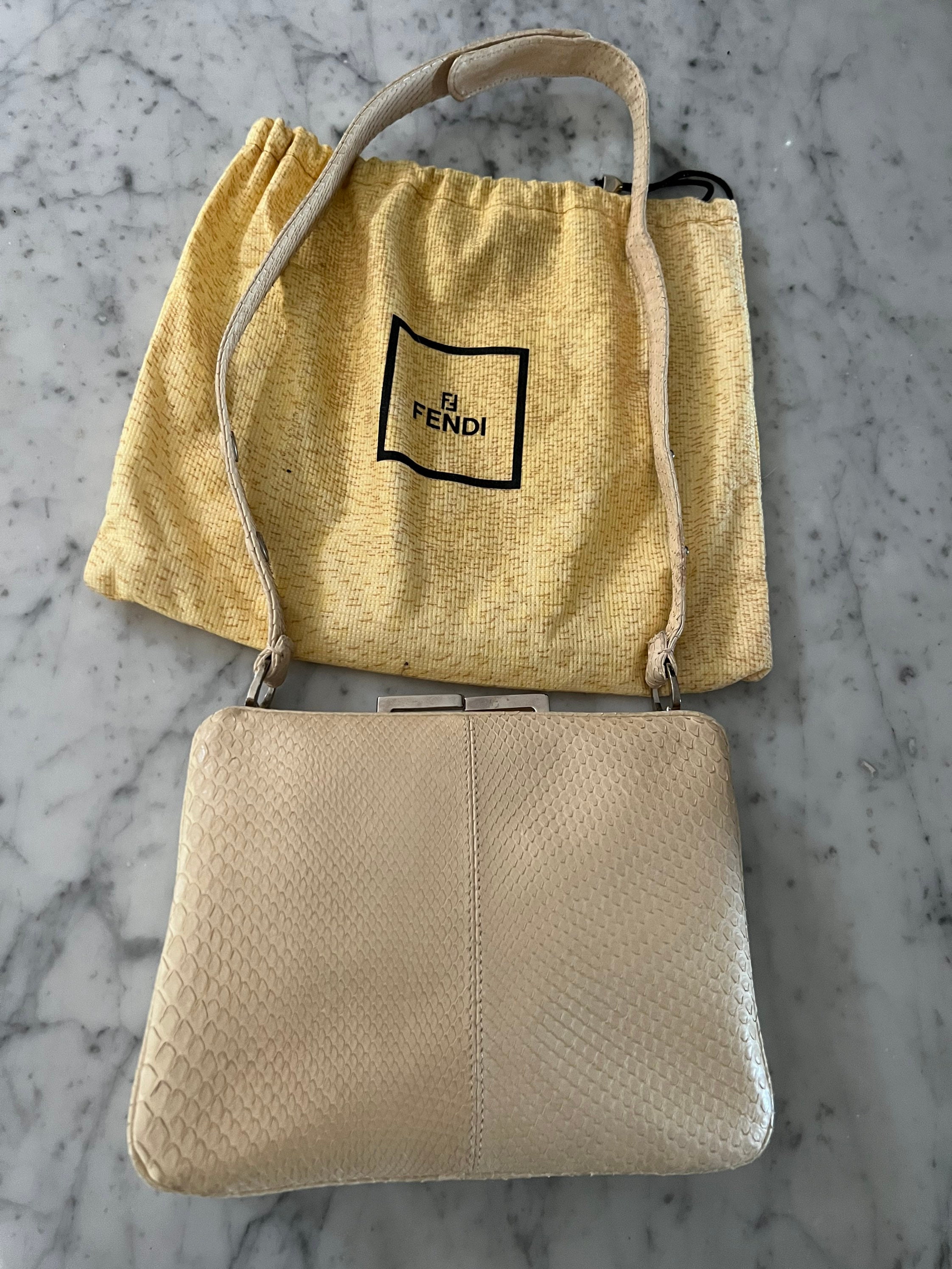 FENDI Fendi Mini Baguette Gold Beaded & Snakeskin Evening Bag