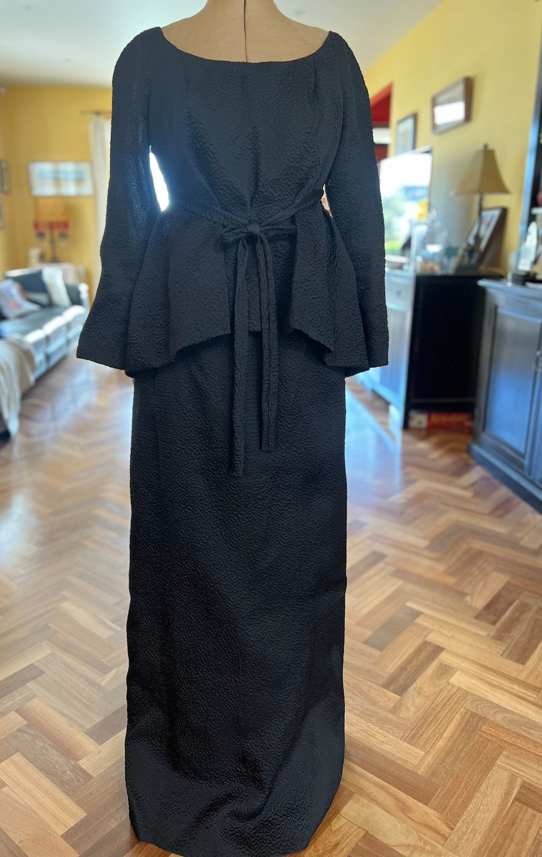 1960s Couture Quality Wavy Silk Jacquard Top and Skirt Belonged