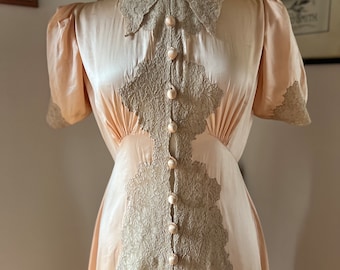 1930s silk and lace peignoir gown with original buttons