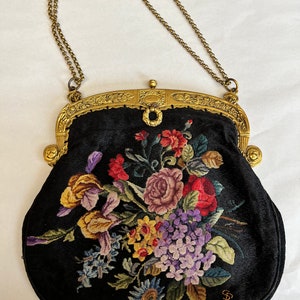 Antike französische bestickte Samt Abendtasche