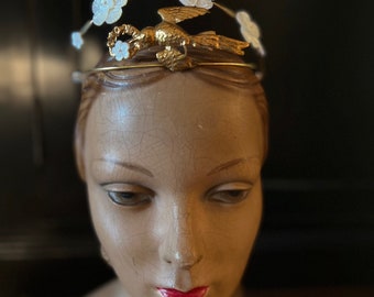 Antique gilt love bird and mother of pearl tiara