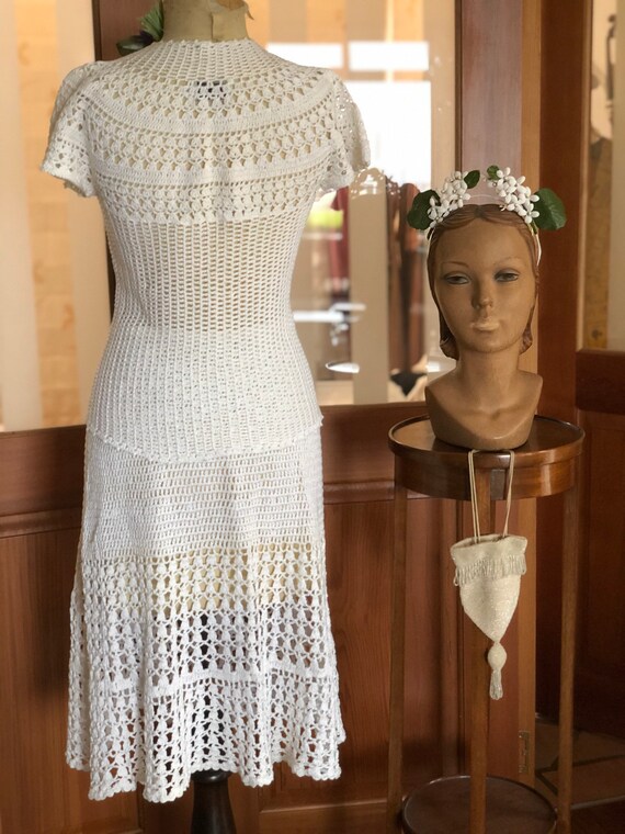 1930s white hand crochet skirt and top - image 4