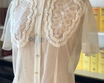 1950s nylon ruffled blouse