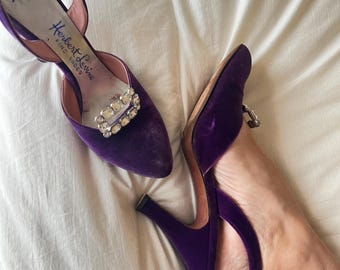 1950s hand lasted purple velvet Herbert Levine sling backs