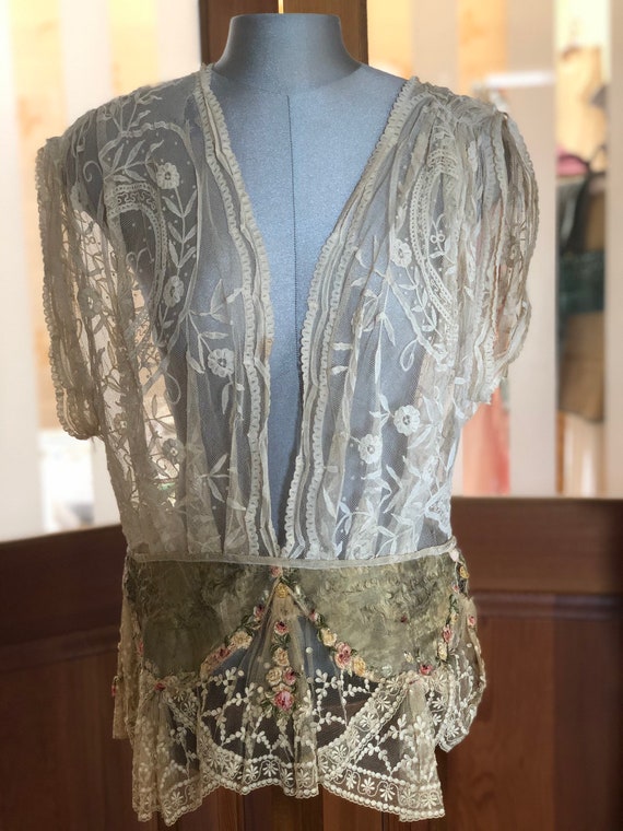 Antique Brussels lace and gold lamè top